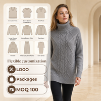 Pull en tricot personnalisé style Old Money pour femme, col roulé en laine et viscose