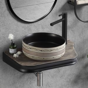 Évier de lavabo suspendu au mur en <span class=keywords><strong>porcelaine</strong></span> ronde traditionnelle Évier de salle de bain d'art de comptoir en céramique bon marché - Product Image 4