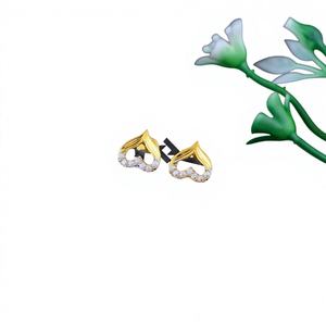 ต่างหูหนีบแบบทันสมัย ดีไซน์วงกลมประดับเพชร ทอง 22K สำหรับผู้หญิงและเด็กผู้หญิง - ของขวัญแต่งงาน - Product Image 1