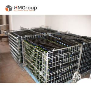 大型仓库叉车运输垂直存储4层高折叠钢制酒类储藏钢丝网容器带轮 - Product Image 5