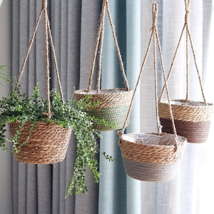 Panier suspendu en paille tissée en rotin vert fait à la main ustensile décoratif <span class=keywords><strong>de</strong></span> jardin pour <span class=keywords><strong>Pot</strong></span> <span class=keywords><strong>de</strong></span> <span class=keywords><strong>fleur</strong></span> pour Pothos <span class=keywords><strong>Pot</strong></span> <span class=keywords><strong>de</strong></span> <span class=keywords><strong>fleur</strong></span> suspendu - Product Image 2
