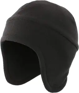 Black Polar Fleece Beanie Fleece Lined Beanie Hat Polyester Running Beanie