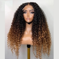 Perruque Frontale HD Sans Colle Ombrée Blond Miel Marron Ondulée Profonde, Perruques Avant en Dentelle Bouclées Crépu Mèches pour Femmes