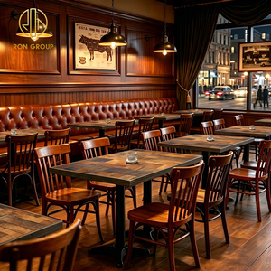 Mobilier commercial Ron Group, prix usine, banquette en cuir capitonné pour restaurant, ensemble <span class=keywords><strong>table</strong></span> et chaises en bois personnalisé - Product Image 1