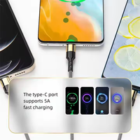 Câble de données tressé multifonction 5-en-1 USB-C PD 3.1 100W, plaqué or, charge rapide, super câble de chargeur Type-A, vente en gros