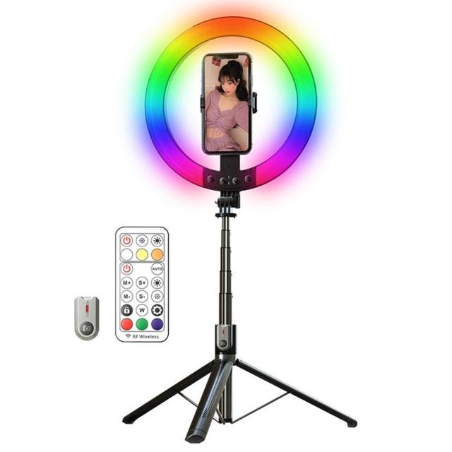 P100-RGB 10 Inch Portable Selfie Stick Ring Light RGB Color Fill Light With Rotation Phone Holder