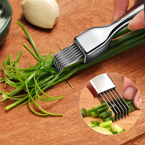 Couteau de cuisine en acier inoxydable pour hacher les oignons verts - Design à manche courbé - Hachoir rapide pour aliments - Product Image 1