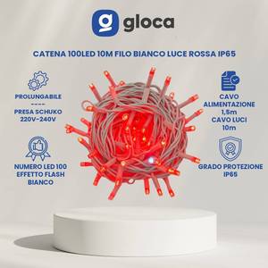Guirnalda de Luces Gloca de 100 LED, 10 Metros, Cable Blanco, Rojo, IP65, Decoración Interior y Exterior - Product Image 2