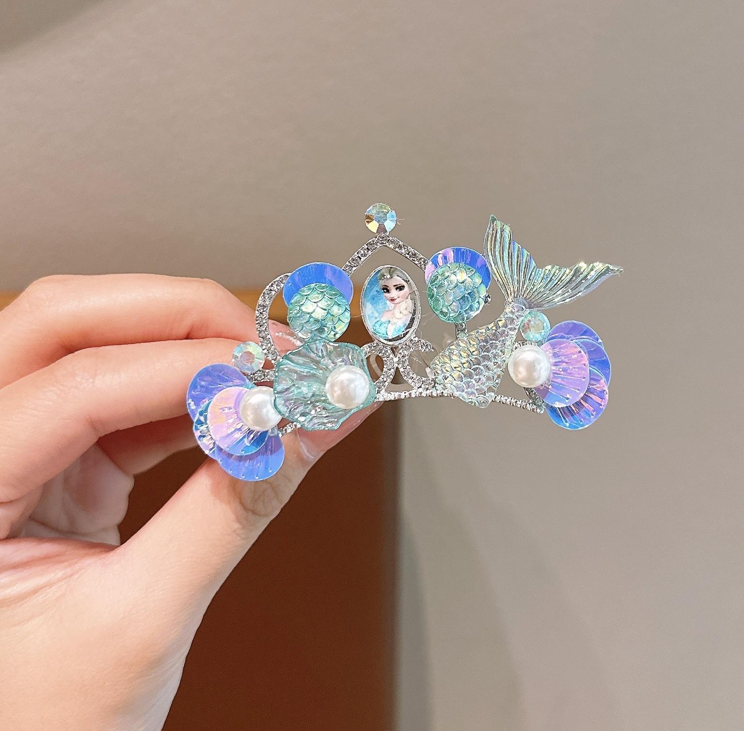 5# blue princess crown hair comb