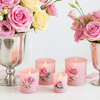 Meilleures ventes : Bougeoirs cylindriques en verre givré à motif de roses roses, accents de décoration pour la maison, pour mariages et fêtes