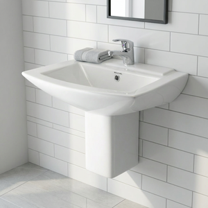 Lavabo de Cerámica de Alta Calidad, Forma Cuadrada, Color Blanco, Tamaño Pequeño, Lavamanos con Pedestal Medio - Product Image 3