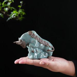 Ge Kiln Ox <b>Figurine</b> Ceramic <b>Porcelain</b> Zodiac Animal Ornament Living Room Display Decor - Product Image 3