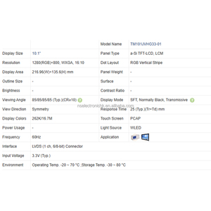 Module LCD pour écrans de système de navigation TM101JVHG33-01 - Product Image 4