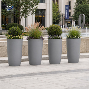 Ensemble de pots de fleurs en fibre de verre personnalisés, jardinières en résine, vases coniques sculptés avec trou de drainage pour hall d'hôtel, bureau, centre commercial - Product Image 2
