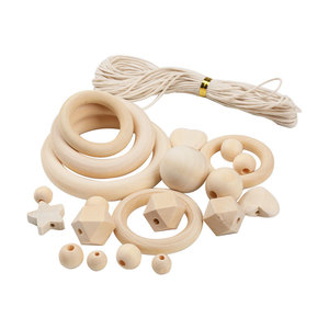 Wooden <b>Beads</b> And Rings Waxed <b>Thread</b> Set 25mm Natural Color For Farmhouse Wreath Jewelry Making Crafts - Product Image 5