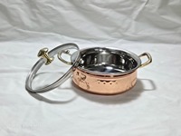 Bol de service indien en acier inoxydable martelé avec poignée en alliage d'aluminium et intérieur antiadhésif en verre, petit plat décoratif pour soupes