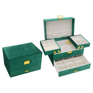 Bán Buôn Tùy Chỉnh Kim Loại Khóa Gấp Nhung Đồ Trang Sức Lưu Trữ Quà Tặng Trường Hợp Sang Trọng Màu Xanh Lá Cây Lớn Bilayer 1 Ngăn Kéo Hộp Đồ Trang Sức Tổ Chức - Product Image 1