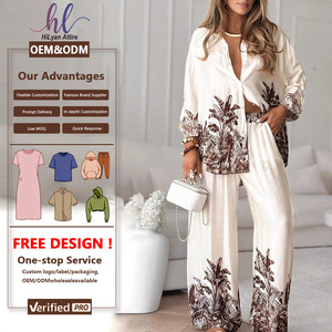 Conjunto de 2 Piezas de Moda al por Mayor, Camisa <span class=keywords><strong>Casual</strong></span> de Manga Larga con Estampado Vintage para Mujer, Pantalones Anchos, Atuendos de Verano para Mujer - Product Image 1