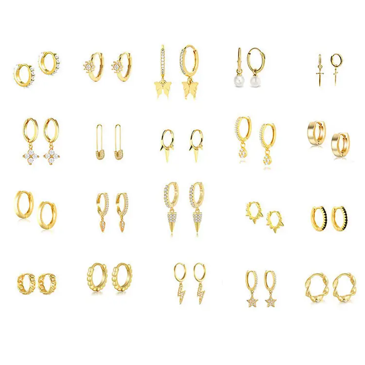 Custom wholesale zircon drop huggie hoop earring aretes de plata 925 sterling silver 18k gold plated fine jewelry