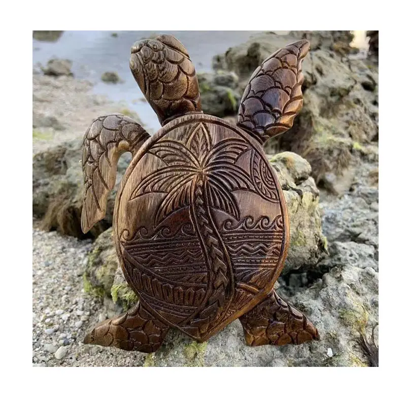 Statua di tartaruga intagliata a mano in resina di legno di tartaruga hawaiana mare oceano nautico tropicale tartaruga costiera decorazioni per la casa al coperto