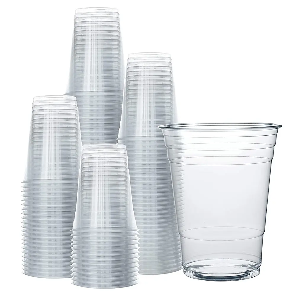 Tazze per bere fredde stampate con logo personalizzato trasparente monouso per animali domestici tazza di plastica per andare tazza di caffè con coperchi e cannucce per la festa