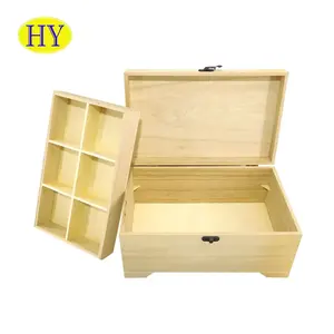 Custom Unfinished Wooden Jewellery Necklace Storage Case Double Spacer Wooden Jewelry Box Packaging For Gift With Hinges
