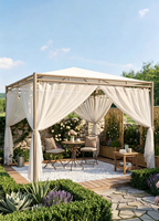 Pavillon de jardin moderne en acier de fabrication directe, carré, avec base fixe, trous de fixation, revêtement en poudre, design de luxe pour patio