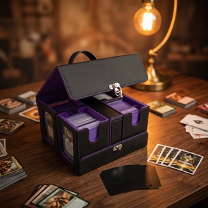 Boîte à cartes en cuir PU séparable, dessinée à la main, pour <span class=keywords><strong>TCG</strong></span> et jeux de cartes, étanche à l'humidité, écologique, support de rangement pour jeux de cartes - Product Image 1