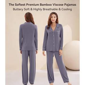 Ensemble de pyjama en viscose de bambou pour femme, haut boutonné et pantalon doux, vêtements de nuit rafraîchissants, tailles S à 3X - Product Image 4