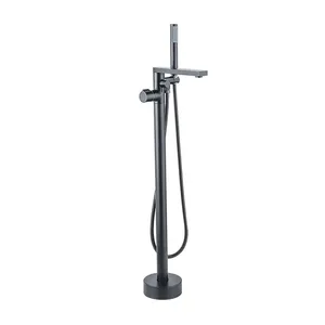 Vierkante Vloer Mount Tub Filler Vrijstaande Badkraan Met Handdouche En Waterval