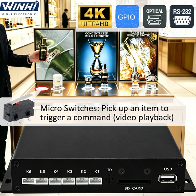 MPC1005 4K 12pcs Micro Switch Digital Signage Media Player Smart TV Box Support Automatically Play Video When Picking up an Item