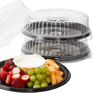  12 Pack Convenient Plastic Food Containers with Lids 12 in–  Disposable Serving Tray – Black Serving Platter – Food Tray – Recyclable  Plastic Tray with Clear Lid – Serving Trays for