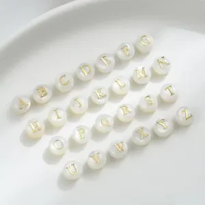Pulseira de contas de alfabeto 6mm 26 letras, contas de concha para fazer joias DIY artesanais