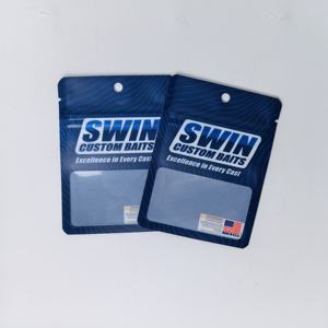 Pochette d'emballage personnalisée à fermeture éclair pour leurres de pêche en plastique souple, avec fenêtre transparente et encoche de déchirement, pour appâts de pêche, très vendue - Product Image 1