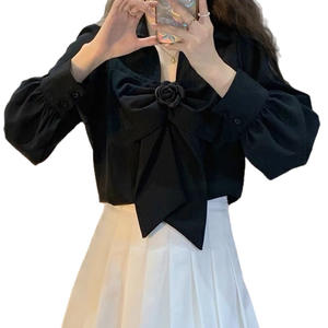 Blusa de Mujer, Primavera, Linda, con Cordones, Lazo, Manga Larga, Diseño <span class=keywords><strong>para</strong></span> Chicas <span class=keywords><strong>Gorditas</strong></span>, Talla Grande, Camisa Interior, Tops - Product Image 5