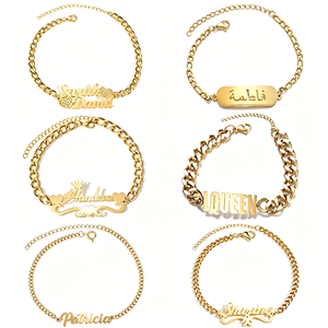 Pulsera con Nombre Personalizado, Chapada <span class=keywords><strong>en</strong></span> <span class=keywords><strong>Oro</strong></span> de 18K, Acero Inoxidable, Cadena Cubana, Placa con Nombre, Resistente al Deslustre, Regalo para Mujer, Venta al Por Mayor, OEM - Product Image 1