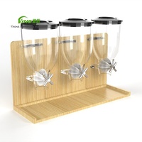 Distributeur de nourriture sèche en gros et OEM avec base en bois, présentoir de comptoir pour bonbons, grains de café, noix et snacks