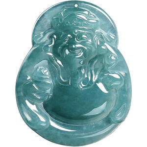 Pendentif Bouddha en Jadeite Naturelle Bleu Eau UNISEXE Style Chinois Bouddhisme Cadeau avec Certificat d'Expertise FG01 - Product Image 5