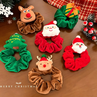 Chouchou en tissu doux motif renne de Noël et Père Noël pour femme, très élastique et durable, accessoire capillaire mignon