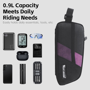Sac de cadre avant de vélo WEST BIKING grande capacité 0,9 L avec poches latérales en mesh, résistant à l'usure, pour VTT et vélo de route - Product Image 6