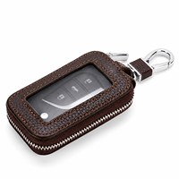 Étui porte-clés de voiture à fermeture éclair en cuir PU Litchi marron foncé, avec fenêtre visible, sac de rangement pour clé de voiture à distance, porte-clés 3D en PVC