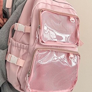 <span class=keywords><strong>Sac</strong></span> à dos Ita Bag rose pastel élégant à double maille avec fenêtre transparente et compartiments pour femmes - Product Image 1