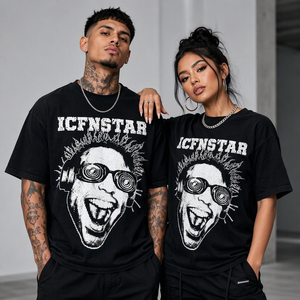 Camiseta de Hombre Estilo Hip-Hop Urbano, 100% Algodón, Corte Regular, Manga Corta, Cuello Redondo, Estampada, Informal, Estilo Urbano con Estrella - Product Image 1