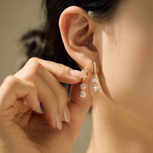 Dylam New Design 925 Sterling <b>Silver</b> Double 5A Cubic Zirconia Stones Dangle <b>Clip</b>-on Hoop Earrings Fashion Fine Jewelry - Product Image 5