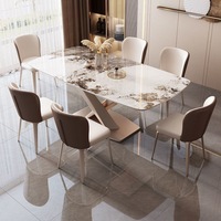 Ensemble de table à manger moderne de luxe léger en pierre frittée, plateau rectangulaire en marbre avec pieds en X, 6 places, mobilier de cuisine avec chaises en cuir