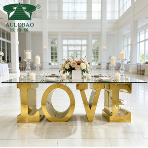 Dining Room Furniture LOVE Metal Base Tempered Glass <b>Table</b> for Wedding Event - Product Image 2