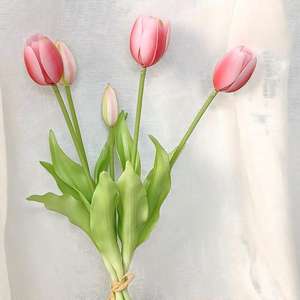Nouvelle Arrivée 2026 – Fleurs de tulipes artificielles « Real Touch » 40 cm en caoutchouc souple, blanches et roses, pour la décoration de la maison et de mariages - Product Image 2