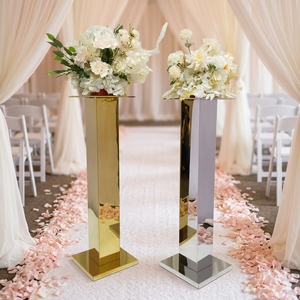 High Quality Gold & Silver Square <b>Mirror</b> Column Modern Stainless Steel <b>Table</b> Decorations Tall Wedding Centerpiece Flower Stand - Product Image 1
