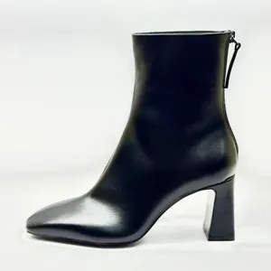 Clásicos nuevos tacones de diseño para damas de lujo invierno botines de punta cuadrada mujeres bloque tacones zapatos mujer bota invierno