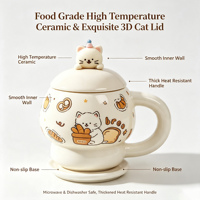 Mug en céramique personnalisé en gros avec couvercle en forme de chat et poignée ronde – Fourniture en vrac pour boutiques de cadeaux